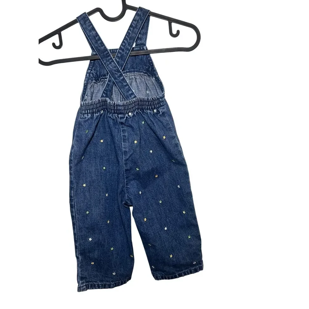 VTG Gymboree Girl’s 10-18 mo. 2002 Blue 100% Cotton Embroidered Flower Overalls